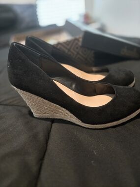 Charles By Charles David Black Suede Espadrille Wedges